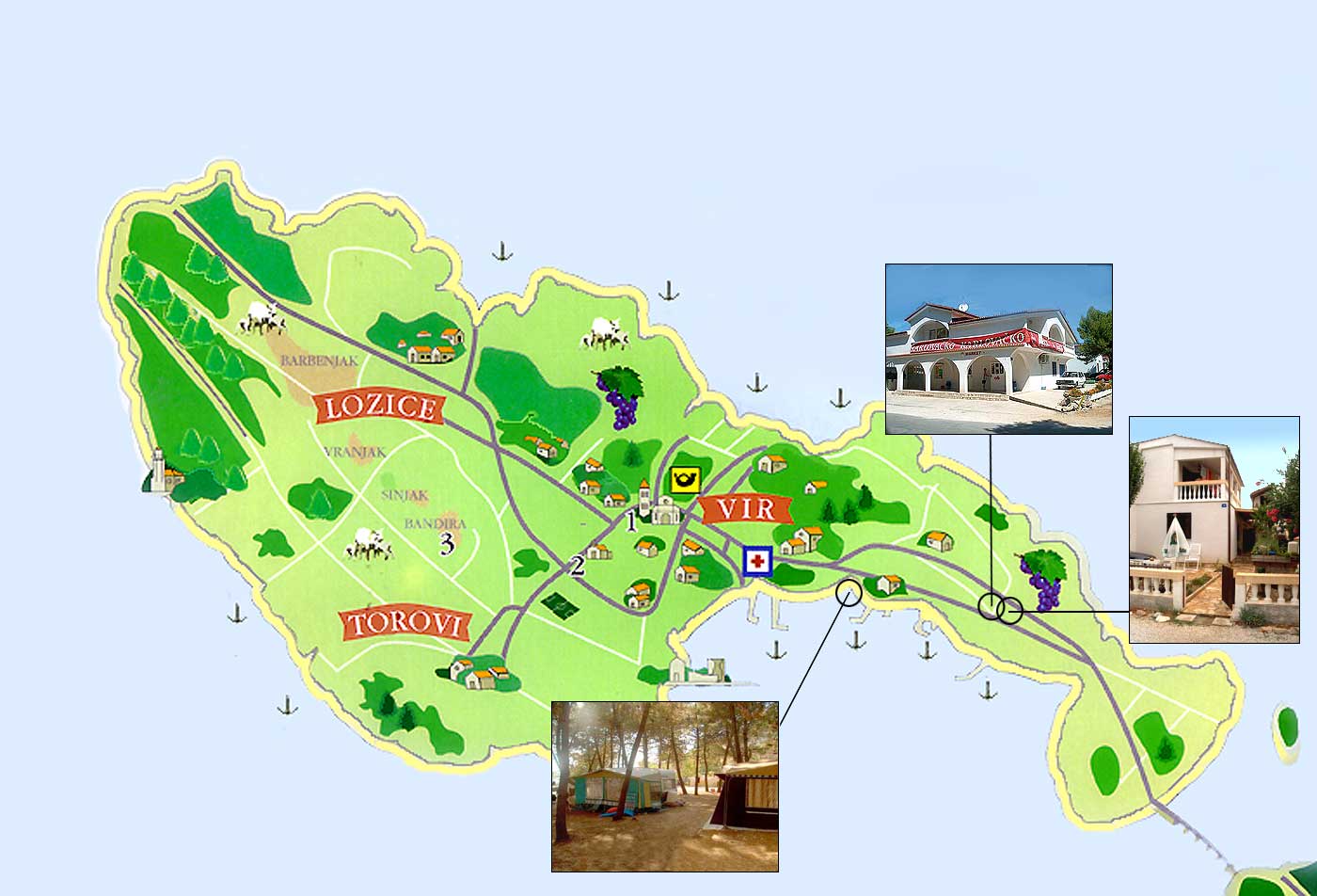 vir sziget térkép Napfényes Adria, Vir szigeti elösátras telepített lakókocsik  vir sziget térkép